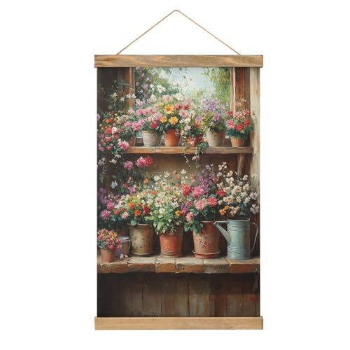Jubonexis Altes Holzregal Blume Rustikale Leinwand Malerei Holzrahmen Poster Aufhänger Hängende Bilder-Kit Wandkunst von Jubonexis
