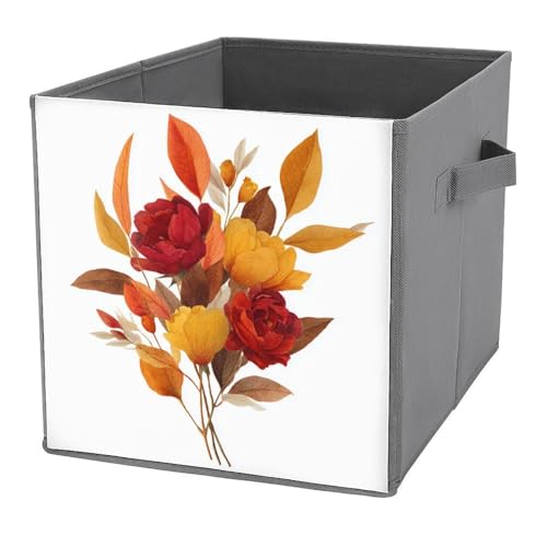 Jubonexis Aquarell-Aufbewahrungskörbe, Herbst-Blumenstrauß, Blätter, Würfel, Aufbewahrungswürfel, faltbar, dekorative Stoff-Aufbewahrungskörbe, Heim-Organizer mit Griffen für Regale, Schrank, 27 x 27 Jubonexis Aquarell-Aufbewahrungskörbe, Herbst-Blumenstrauß, Blätter, Würfel, Aufbewahrungswürfel, faltbar, dekorative Stoff-Aufbewahrungskörbe, Heim-Organizer mit Griffen für Regale, Schrank, 27 x 27 von Jubonexis