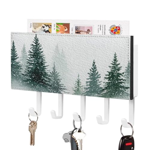 Jubonexis Aquarell-Schneefall auf Kiefernbäumen, Schlüsselhalter für Wand, Post, Organizer, Wandhalterung mit 5 Haken, Acryl-Schlüsselbrett für Zuhause, Büro, Eingangsbereich Jubonexis Aquarell-Schneefall auf Kiefernbäumen, Schlüsselhalter für Wand, Post, Organizer, Wandhalterung mit 5 Haken, Acryl-Schlüsselbrett für Zuhause, Büro, Eingangsbereich von Jubonexis