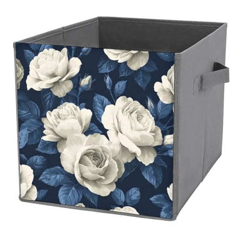Jubonexis Aufbewahrungskörbe, Aufbewahrungskörbe, faltbar, dekorative Stoff-Aufbewahrungskörbe, Organizer mit Griffen für Regale, Schrank, 27 x 27 cm, Marineblau Jubonexis Aufbewahrungskörbe, Aufbewahrungskörbe, faltbar, dekorative Stoff-Aufbewahrungskörbe, Organizer mit Griffen für Regale, Schrank, 27 x 27 cm, Marineblau von Jubonexis