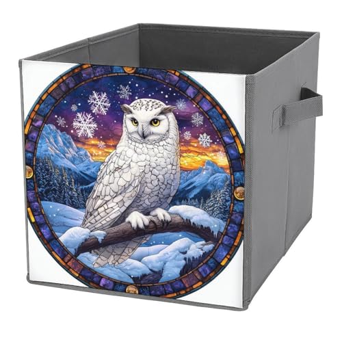 Jubonexis Aufbewahrungskörbe, Buntglas, weiße Eule auf verschneitem Ast, Aufbewahrungswürfel, faltbar, dekorative Stoff-Aufbewahrungskörbe, Heim-Organizer mit Griffen für Regale, Schrank, 27 x 27 cm Jubonexis Aufbewahrungskörbe, Buntglas, weiße Eule auf verschneitem Ast, Aufbewahrungswürfel, faltbar, dekorative Stoff-Aufbewahrungskörbe, Heim-Organizer mit Griffen für Regale, Schrank, 27 x 27 cm von Jubonexis