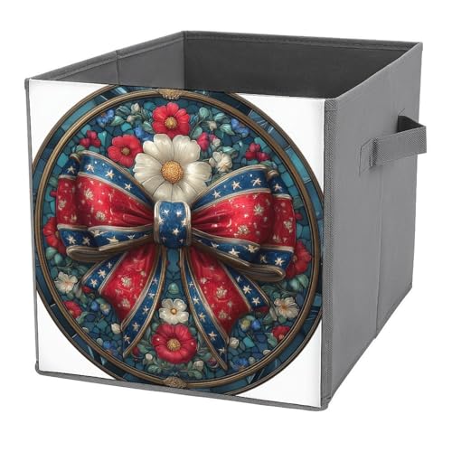 Jubonexis Aufbewahrungskörbe, Buntglasschleife mit Blumen, Würfel, Aufbewahrungswürfel, faltbar, dekorative Stoff-Aufbewahrungskörbe, Heim-Organizer mit Griffen für Regale, Schrank, 27 x 27 cm Jubonexis Aufbewahrungskörbe, Buntglasschleife mit Blumen, Würfel, Aufbewahrungswürfel, faltbar, dekorative Stoff-Aufbewahrungskörbe, Heim-Organizer mit Griffen für Regale, Schrank, 27 x 27 cm von Jubonexis