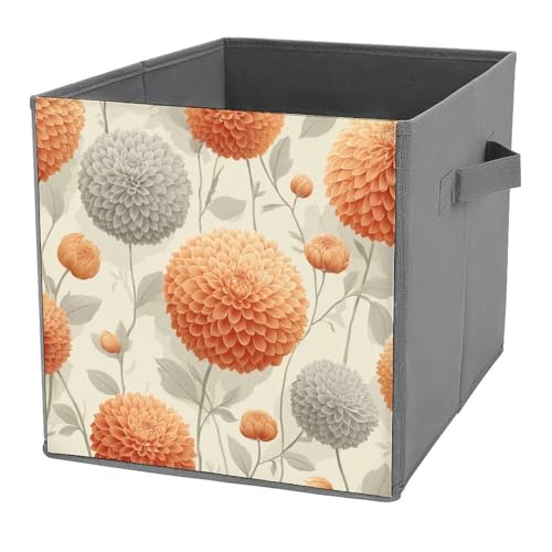 Jubonexis Aufbewahrungskörbe, Dahlie, Blumenmuster, Aufbewahrungswürfel, faltbar, dekorative Stoff-Aufbewahrungskörbe, Heim-Organizer mit Griffen für Regale, Schrank, 27 x 27 cm, Orange / Grau / Weiß Jubonexis Aufbewahrungskörbe, Dahlie, Blumenmuster, Aufbewahrungswürfel, faltbar, dekorative Stoff-Aufbewahrungskörbe, Heim-Organizer mit Griffen für Regale, Schrank, 27 x 27 cm, Orange / Grau / Weiß von Jubonexis
