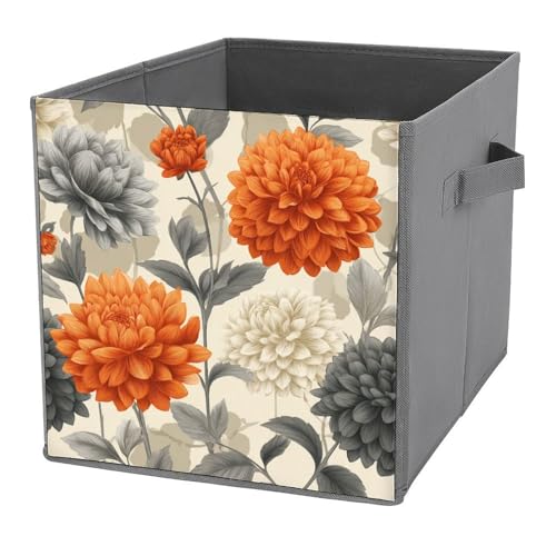 Jubonexis Aufbewahrungskörbe, Dahlienwürfel, faltbar, dekorative Stoff-Aufbewahrungskörbe, Heim-Organizer mit Griffen für Regale, Schrank, 27 x 27 cm, Orange / Grau / Weiß Jubonexis Aufbewahrungskörbe, Dahlienwürfel, faltbar, dekorative Stoff-Aufbewahrungskörbe, Heim-Organizer mit Griffen für Regale, Schrank, 27 x 27 cm, Orange / Grau / Weiß von Jubonexis