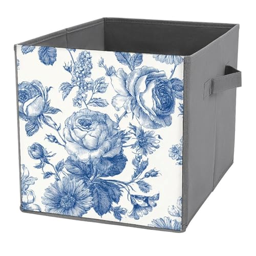 Jubonexis Aufbewahrungskörbe, Motiv: Rosen, Pfingstrosen, Hyazinthen und Gänseblümchen, Retro-Würfel, faltbar, dekorative Stoff-Aufbewahrungskörbe, Heim-Organizer mit Griffen für Regale, Schrank, 27 x Jubonexis Aufbewahrungskörbe, Motiv: Rosen, Pfingstrosen, Hyazinthen und Gänseblümchen, Retro-Würfel, faltbar, dekorative Stoff-Aufbewahrungskörbe, Heim-Organizer mit Griffen für Regale, Schrank, 27 x von Jubonexis