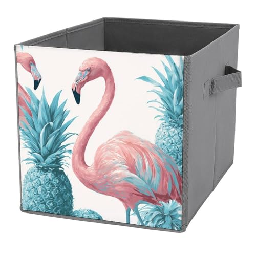 Jubonexis Aufbewahrungskörbe, Motiv: rosa Flamingo, türkis, Ananas, Aufbewahrungswürfel, faltbar, dekorative Stoff-Aufbewahrungskörbe, Heim-Organizer mit Griffen für Regale, Schrank, 27 x 27 cm Jubonexis Aufbewahrungskörbe, Motiv: rosa Flamingo, türkis, Ananas, Aufbewahrungswürfel, faltbar, dekorative Stoff-Aufbewahrungskörbe, Heim-Organizer mit Griffen für Regale, Schrank, 27 x 27 cm von Jubonexis