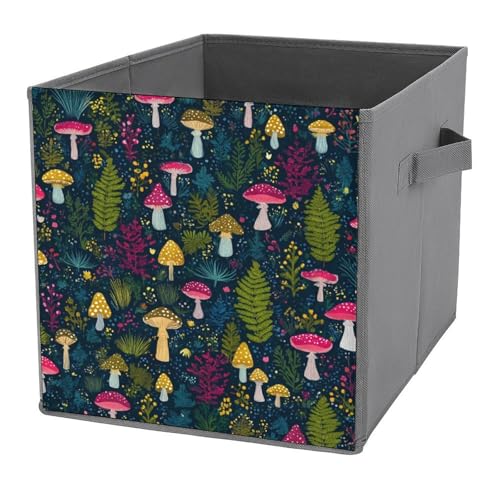 Jubonexis Aufbewahrungskörbe, Pilze und Farne auf dunkelmarineblauem Würfel, Aufbewahrungswürfel, faltbar, dekorative Stoff-Aufbewahrungskörbe, Heim-Organizer mit Griffen für Regale, Schrank, 27 x 27 Jubonexis Aufbewahrungskörbe, Pilze und Farne auf dunkelmarineblauem Würfel, Aufbewahrungswürfel, faltbar, dekorative Stoff-Aufbewahrungskörbe, Heim-Organizer mit Griffen für Regale, Schrank, 27 x 27 von Jubonexis