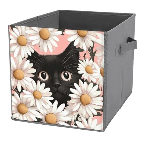 Jubonexis Aufbewahrungskörbe, weiße Gänseblümchen, Blumen, schwarze Katze, Würfel, Aufbewahrungswürfel, faltbar, dekorative Stoff-Aufbewahrungskörbe, Heim-Organizer mit Griffen für Regale, Schrank, 27 Jubonexis Aufbewahrungskörbe, weiße Gänseblümchen, Blumen, schwarze Katze, Würfel, Aufbewahrungswürfel, faltbar, dekorative Stoff-Aufbewahrungskörbe, Heim-Organizer mit Griffen für Regale, Schrank, 27 von Jubonexis