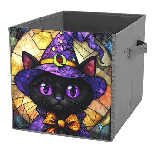 Jubonexis Aufbewahrungskörbe aus Buntglas, Halloween, schwarz, Kätzchen, Aufbewahrungswürfel, faltbar, dekorative Stoff-Aufbewahrungskörbe, Heim-Organizer mit Griffen für Regale, Schrank, 27 x 27 cm Jubonexis Aufbewahrungskörbe aus Buntglas, Halloween, schwarz, Kätzchen, Aufbewahrungswürfel, faltbar, dekorative Stoff-Aufbewahrungskörbe, Heim-Organizer mit Griffen für Regale, Schrank, 27 x 27 cm von Jubonexis