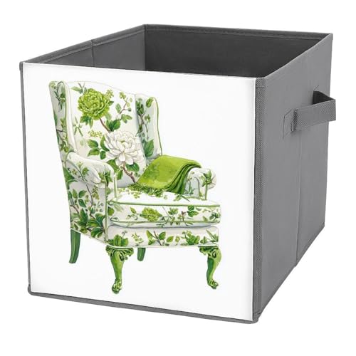Jubonexis Aufbewahrungskörbe für Sofa, Stuhl mit Chinoiserie-Muster, Würfel, Aufbewahrungswürfel, faltbar, dekorative Stoff-Aufbewahrungskörbe, Heim-Organizer mit Griffen für Regale, Schrank, 27 x 27 von Jubonexis