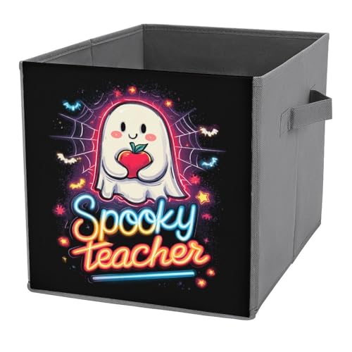 Jubonexis Aufbewahrungskörbe mit Aufschrift "White Ghost Spooky Teacher", Aufbewahrungswürfel, faltbar, dekorative Stoff-Aufbewahrungskörbe, Heim-Organizer mit Griffen für Regale, Schrank, 27 x 27 cm Jubonexis Aufbewahrungskörbe mit Aufschrift "White Ghost Spooky Teacher", Aufbewahrungswürfel, faltbar, dekorative Stoff-Aufbewahrungskörbe, Heim-Organizer mit Griffen für Regale, Schrank, 27 x 27 cm von Jubonexis