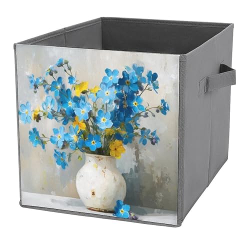 Jubonexis Aufbewahrungskörbe mit Blumen in Vase, faltbar, dekorative Stoff-Aufbewahrungskörbe, Organizer mit Griffen für Regale, Schrank, 27 x 27 cm, Gelb / Blau Jubonexis Aufbewahrungskörbe mit Blumen in Vase, faltbar, dekorative Stoff-Aufbewahrungskörbe, Organizer mit Griffen für Regale, Schrank, 27 x 27 cm, Gelb / Blau von Jubonexis