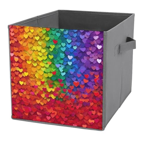 Jubonexis Aufbewahrungskörbe mit Herzen, faltbar, dekorative Stoff-Aufbewahrungskörbe, Heim-Organizer mit Griffen für Regale, Schrank, 27 x 27 cm Jubonexis Aufbewahrungskörbe mit Herzen, faltbar, dekorative Stoff-Aufbewahrungskörbe, Heim-Organizer mit Griffen für Regale, Schrank, 27 x 27 cm von Jubonexis
