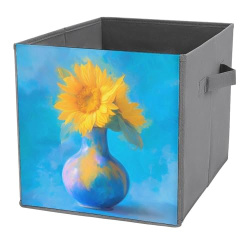 Jubonexis Aufbewahrungskörbe mit Sonnenblume in einer Vase, faltbar, dekorative Stoff-Aufbewahrungskörbe, Heim-Organizer mit Griffen für Regale, Schrank, 27 x 27 cm Jubonexis Aufbewahrungskörbe mit Sonnenblume in einer Vase, faltbar, dekorative Stoff-Aufbewahrungskörbe, Heim-Organizer mit Griffen für Regale, Schrank, 27 x 27 cm von Jubonexis