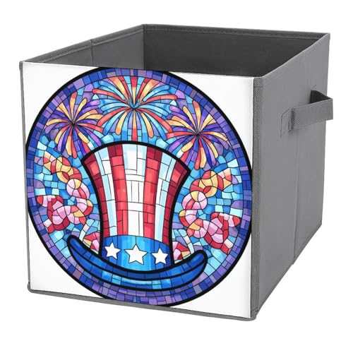 Jubonexis Aufbewahrungskörbe mit amerikanischer Flagge, Zylinderhut, faltbar, dekorative Stoff-Aufbewahrungskörbe, Heim-Organizer mit Griffen für Regale, Schrank, 27 x 27 cm Jubonexis Aufbewahrungskörbe mit amerikanischer Flagge, Zylinderhut, faltbar, dekorative Stoff-Aufbewahrungskörbe, Heim-Organizer mit Griffen für Regale, Schrank, 27 x 27 cm von Jubonexis