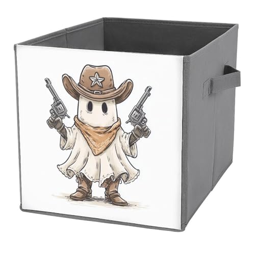 Jubonexis Aufbewahrungskörbe mit niedlichem Cowboy-Geister-Design, faltbar, dekorative Stoff-Aufbewahrungskörbe, Heim-Organizer mit Griffen für Regale, Schrank, 27 x 27 cm Jubonexis Aufbewahrungskörbe mit niedlichem Cowboy-Geister-Design, faltbar, dekorative Stoff-Aufbewahrungskörbe, Heim-Organizer mit Griffen für Regale, Schrank, 27 x 27 cm von Jubonexis
