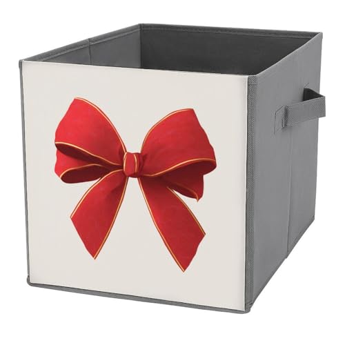 Jubonexis Aufbewahrungskörbe mit roter Schleife, faltbar, dekorative Stoff-Aufbewahrungskörbe, Heim-Organizer mit Griffen für Regale, Schrank, 27 x 27 cm Jubonexis Aufbewahrungskörbe mit roter Schleife, faltbar, dekorative Stoff-Aufbewahrungskörbe, Heim-Organizer mit Griffen für Regale, Schrank, 27 x 27 cm von Jubonexis