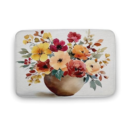 Jubonexis Badezimmer-Fußmatte, Aquarell-Blumenstrauß in rustikaler Vase, extra weicher Korallensamt, schnelle Wasseraufnahme, rutschfest, bequem, Badteppich, 50 x 80 cm Jubonexis Badezimmer-Fußmatte, Aquarell-Blumenstrauß in rustikaler Vase, extra weicher Korallensamt, schnelle Wasseraufnahme, rutschfest, bequem, Badteppich, 50 x 80 cm von Jubonexis