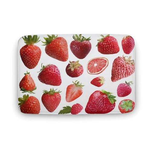 Jubonexis Badezimmer-Fußmatte, Erdbeeren, extra weich, Korallensamt, schnelle Wasseraufnahme, rutschfest, bequem, Badteppich, 50 x 80 cm von Jubonexis