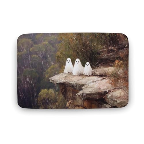 Jubonexis Badezimmer-Fußmatte, Motiv: Drei niedliche Geister auf antiker Klippe, extra weicher Korallensamt, schnelle Wasseraufnahme, rutschfest, bequem, Badteppich, 50 x 80 cm von Jubonexis