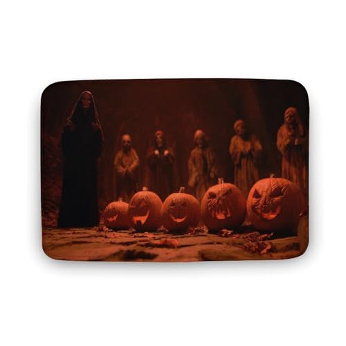 Jubonexis Badezimmer-Fußmatte, Motiv: Halloween-Kürbisse, Geist-Dunkel-Fantasie, extra weich, Korallensamt, Bodenmatte, schnelle Wasseraufnahme, rutschfest, bequem, 50 x 80 cm Jubonexis Badezimmer-Fußmatte, Motiv: Halloween-Kürbisse, Geist-Dunkel-Fantasie, extra weich, Korallensamt, Bodenmatte, schnelle Wasseraufnahme, rutschfest, bequem, 50 x 80 cm von Jubonexis