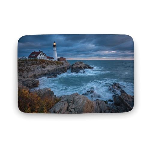 Jubonexis Badezimmer-Fußmatte, Motiv: Leuchtturm an der Rocky Coastline, extra weicher Korallensamt, schnelle Wasseraufnahme, rutschfest, bequem, Badteppich, 40 x 60 cm von Jubonexis