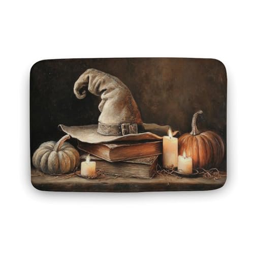Jubonexis Badezimmer-Fußmatte, Motiv: Old Witch's Hat And Magic Books, extra weicher Korallensamt, schnelle Wasseraufnahme, rutschfest, bequem, Badteppich, 50 x 80 cm Jubonexis Badezimmer-Fußmatte, Motiv: Old Witch's Hat And Magic Books, extra weicher Korallensamt, schnelle Wasseraufnahme, rutschfest, bequem, Badteppich, 50 x 80 cm von Jubonexis