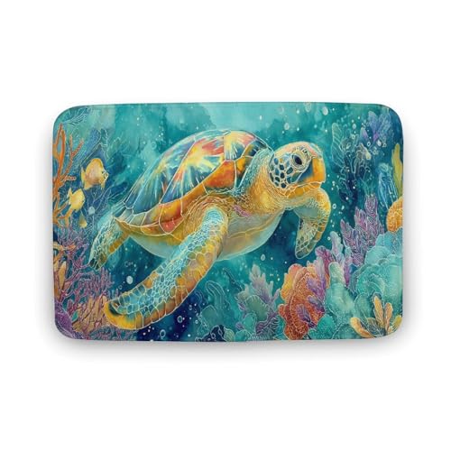 Jubonexis Badezimmer-Fußmatte, Motiv: bunte Meeresschildkröte, extra weich, Korallensamt, schnelle Wasseraufnahme, rutschfest, bequem, Badteppich, 50 x 80 cm Jubonexis Badezimmer-Fußmatte, Motiv: bunte Meeresschildkröte, extra weich, Korallensamt, schnelle Wasseraufnahme, rutschfest, bequem, Badteppich, 50 x 80 cm von Jubonexis