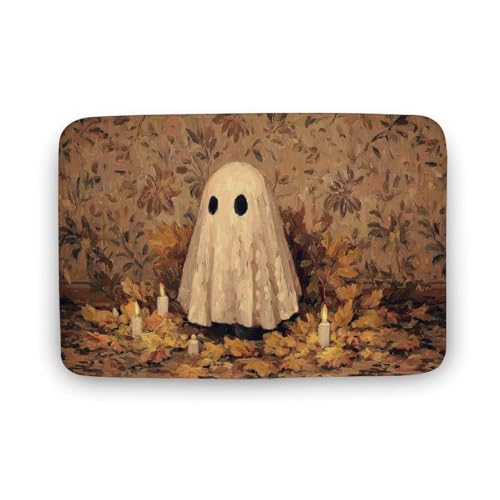 Jubonexis Badezimmer-Fußmatte, Motiv: niedliche Geisterblätter, Kerzenlicht, extra weicher Korallensamt, schnelle Wasseraufnahme, rutschfest, bequem, Badteppich, 40 x 60 cm Jubonexis Badezimmer-Fußmatte, Motiv: niedliche Geisterblätter, Kerzenlicht, extra weicher Korallensamt, schnelle Wasseraufnahme, rutschfest, bequem, Badteppich, 40 x 60 cm von Jubonexis