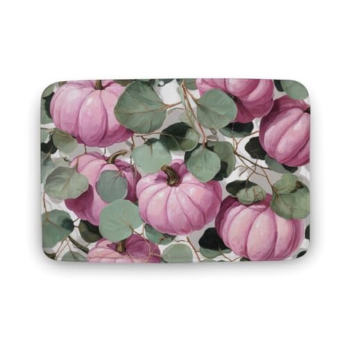 Jubonexis Badezimmer-Fußmatte, Motiv: rosa Kürbisse und Eukalyptusblätter, extra weicher Korallensamt, schnelle Wasseraufnahme, rutschfest, bequem, Badteppich, 50 x 80 cm Jubonexis Badezimmer-Fußmatte, Motiv: rosa Kürbisse und Eukalyptusblätter, extra weicher Korallensamt, schnelle Wasseraufnahme, rutschfest, bequem, Badteppich, 50 x 80 cm von Jubonexis