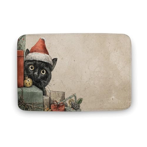 Jubonexis Badezimmer-Fußmatte, Motiv: scheuernde schwarze Katze mit Weihnachtsmannmütze, extra weicher Korallensamt, schnelle Wasseraufnahme, rutschfest, bequem, Badteppich, 40 x 60 cm Jubonexis Badezimmer-Fußmatte, Motiv: scheuernde schwarze Katze mit Weihnachtsmannmütze, extra weicher Korallensamt, schnelle Wasseraufnahme, rutschfest, bequem, Badteppich, 40 x 60 cm von Jubonexis