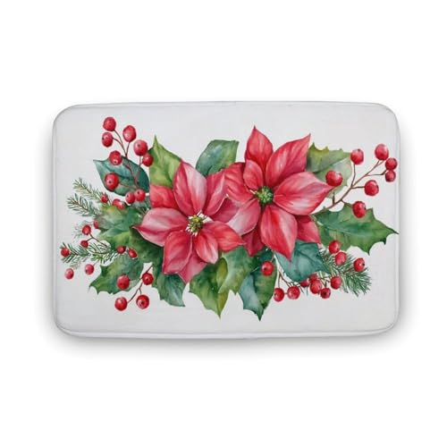 Jubonexis Badezimmer-Fußmatte, Weihnachtsblumen, Tannenzapfen, extra weich, Korallensamt, schnelle Wasseraufnahme, rutschfest, bequem, Badteppich, 50 x 80 cm, Rot Jubonexis Badezimmer-Fußmatte, Weihnachtsblumen, Tannenzapfen, extra weich, Korallensamt, schnelle Wasseraufnahme, rutschfest, bequem, Badteppich, 50 x 80 cm, Rot von Jubonexis
