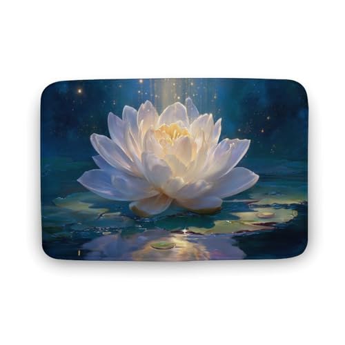 Jubonexis Badezimmer-Fußmatte, leuchtend weiße Lotusblüte, extra weicher Korallensamt, Bodenmatte, schnelle Wasseraufnahme, rutschfest, bequem, Badteppich, 50 x 80 cm Jubonexis Badezimmer-Fußmatte, leuchtend weiße Lotusblüte, extra weicher Korallensamt, Bodenmatte, schnelle Wasseraufnahme, rutschfest, bequem, Badteppich, 50 x 80 cm von Jubonexis
