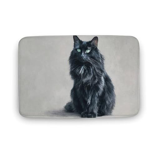 Jubonexis Badezimmer-Fußmatte, schwarze Katze mit grünen Augen, extra weicher Korallensamt, schnelle Wasseraufnahme, rutschfest, bequem, Badteppich, 50 x 80 cm Jubonexis Badezimmer-Fußmatte, schwarze Katze mit grünen Augen, extra weicher Korallensamt, schnelle Wasseraufnahme, rutschfest, bequem, Badteppich, 50 x 80 cm von Jubonexis