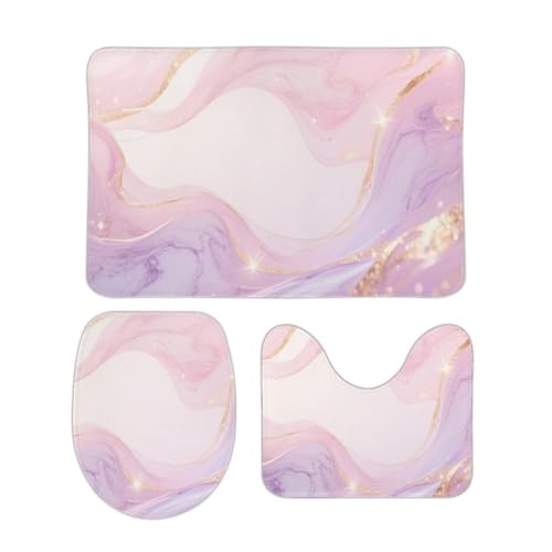 Jubonexis Badezimmerteppich-Set, Marmor-Textur, 3-teilig, Badematten, U-förmiger WC-Deckelbezug, Konturmatte, Duschmatten, Badematte für Badezimmer, Badewanne, WC Jubonexis Badezimmerteppich-Set, Marmor-Textur, 3-teilig, Badematten, U-förmiger WC-Deckelbezug, Konturmatte, Duschmatten, Badematte für Badezimmer, Badewanne, WC von Jubonexis