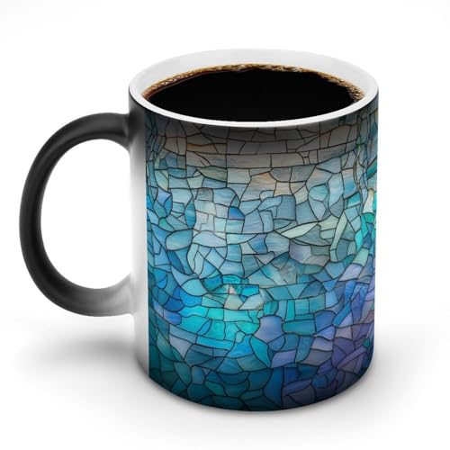 Jubonexis Blau-weiße Buntglas-Tassen mit Farbwechsel, wärmewechselnde Keramik-Kaffeetasse, lustige Tee-Wasser-Tasse, 325 ml von Jubonexis