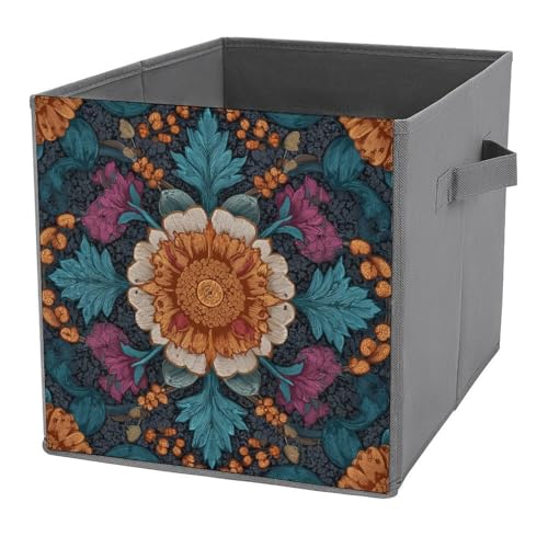 Jubonexis Bunte Blumenwürfel, Aufbewahrungswürfel, faltbar, dekorative Stoff-Aufbewahrungskörbe, Heim-Organizer mit Griffen für Regale, Schrank, 27 x 27 cm Jubonexis Bunte Blumenwürfel, Aufbewahrungswürfel, faltbar, dekorative Stoff-Aufbewahrungskörbe, Heim-Organizer mit Griffen für Regale, Schrank, 27 x 27 cm von Jubonexis