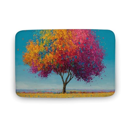 Jubonexis Bunter Fantasy-Baum-abstrakter Badezimmer-Türteppich, extra weiche Korallensamt-Bodenmatte, schnelle Wasseraufnahme, rutschfest, bequem, Badteppich, 40 x 60 cm von Jubonexis