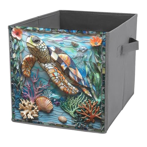 Jubonexis Buntglas-Aufbewahrungskörbe, Schildkröten-Krabbenwürfel, faltbar, dekorative Stoff-Aufbewahrungskörbe, Heim-Organizer mit Griffen für Regale, Schrank, 27 x 27 cm Jubonexis Buntglas-Aufbewahrungskörbe, Schildkröten-Krabbenwürfel, faltbar, dekorative Stoff-Aufbewahrungskörbe, Heim-Organizer mit Griffen für Regale, Schrank, 27 x 27 cm von Jubonexis