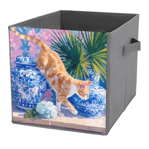 Jubonexis Chinoiserie-Vase, würfelförmig, faltbar, dekorative Stoff-Aufbewahrungskörbe, Heim-Organizer mit Griffen für Regale, Schrank, 27 x 27 cm Jubonexis Chinoiserie-Vase, würfelförmig, faltbar, dekorative Stoff-Aufbewahrungskörbe, Heim-Organizer mit Griffen für Regale, Schrank, 27 x 27 cm von Jubonexis