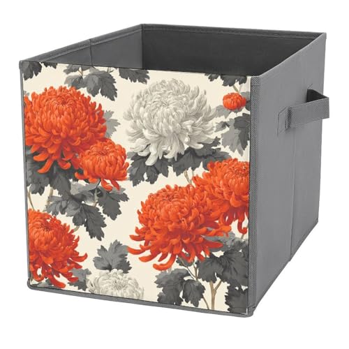 Jubonexis Chrysanthemen-Aufbewahrungskörbe, Blumenwürfel, faltbar, dekorative Stoff-Aufbewahrungskörbe, Heim-Organizer mit Griffen für Regale, Schrank, 27 x 27 cm Jubonexis Chrysanthemen-Aufbewahrungskörbe, Blumenwürfel, faltbar, dekorative Stoff-Aufbewahrungskörbe, Heim-Organizer mit Griffen für Regale, Schrank, 27 x 27 cm von Jubonexis