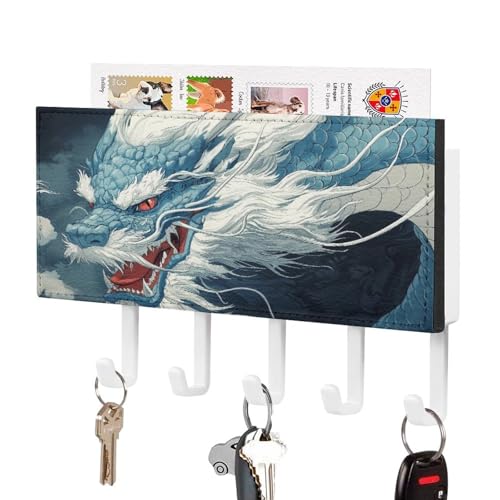 Jubonexis Drachen-Schlüsselhalter im chinesischen Stil für die Wand, Post-Organizer, Wandhalterung mit 5 Haken, Acryl-Schlüsselbrett für Zuhause, Büro, Eingangsbereich, Blau und Weiß von Jubonexis