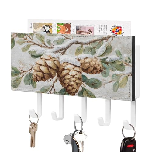 Jubonexis Drei Tannenzapfen in schneebedeckten Zweigen, Schlüsselhalter für die Wand, Post-Organizer, Wandhalterung mit 5 Haken, Acryl-Schlüsselbrett für Zuhause, Büro, Eingangsbereich Jubonexis Drei Tannenzapfen in schneebedeckten Zweigen, Schlüsselhalter für die Wand, Post-Organizer, Wandhalterung mit 5 Haken, Acryl-Schlüsselbrett für Zuhause, Büro, Eingangsbereich von Jubonexis