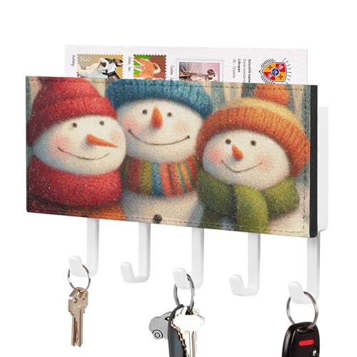 Jubonexis Drei niedliche lächelnde Schneemänner, Schlüsselhalter für die Wand, Post-Organizer, Wandhalterung mit 5 Haken, Acryl-Schlüsselbrett für Zuhause, Büro, Eingangsbereich Jubonexis Drei niedliche lächelnde Schneemänner, Schlüsselhalter für die Wand, Post-Organizer, Wandhalterung mit 5 Haken, Acryl-Schlüsselbrett für Zuhause, Büro, Eingangsbereich von Jubonexis