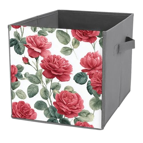 Jubonexis Elegante Aufbewahrungskörbe mit Rosen-Cluster, Aquarell-Würfel, faltbar, dekorative Stoff-Aufbewahrungskörbe, Heim-Organizer mit Griffen für Regale, Schrank, 27 x 27 cm Jubonexis Elegante Aufbewahrungskörbe mit Rosen-Cluster, Aquarell-Würfel, faltbar, dekorative Stoff-Aufbewahrungskörbe, Heim-Organizer mit Griffen für Regale, Schrank, 27 x 27 cm von Jubonexis