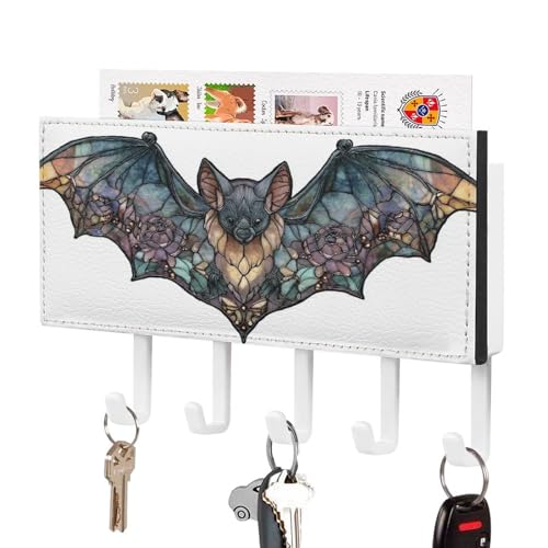Jubonexis Fledermaus-Schlüsselhalter mit Fledermaus-Motiv, Buntglas, Wandhalterung, mit 5 Haken, Acryl-Schlüsselbrett für Zuhause, Büro, Eingangsbereich Jubonexis Fledermaus-Schlüsselhalter mit Fledermaus-Motiv, Buntglas, Wandhalterung, mit 5 Haken, Acryl-Schlüsselbrett für Zuhause, Büro, Eingangsbereich von Jubonexis