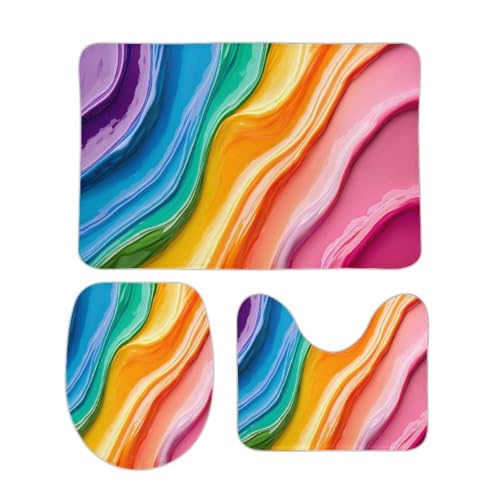 Jubonexis Flüssige, ästhetische Badezimmerteppich-Sets in Regenbogenfarben, 3-teiliges Set, Badematten, U-förmiger WC-Deckelbezug, Konturmatte, Duschmatten, Badematte für Badezimmer, Badewanne, WC Jubonexis Flüssige, ästhetische Badezimmerteppich-Sets in Regenbogenfarben, 3-teiliges Set, Badematten, U-förmiger WC-Deckelbezug, Konturmatte, Duschmatten, Badematte für Badezimmer, Badewanne, WC von Jubonexis