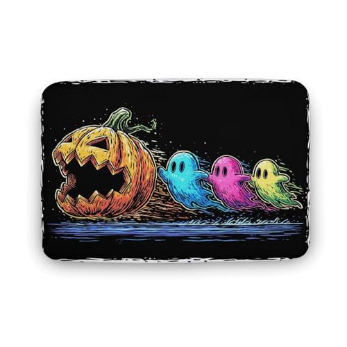Jubonexis Fußmatte mit drei Cartoon-Geistern, Halloween-Kürbis-Badematte, extra weicher Korallensamt, schnelle Wasseraufnahme, rutschfest, bequem, Badteppich, 40 x 60 cm Jubonexis Fußmatte mit drei Cartoon-Geistern, Halloween-Kürbis-Badematte, extra weicher Korallensamt, schnelle Wasseraufnahme, rutschfest, bequem, Badteppich, 40 x 60 cm von Jubonexis