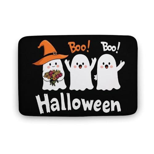 Jubonexis Fußmatte mit drei niedlichen Cartoon-Geistern, Halloween, extra weicher Korallensamt, schnelle Wasseraufnahme, rutschfest, bequem, Badteppich, 50 x 80 cm Jubonexis Fußmatte mit drei niedlichen Cartoon-Geistern, Halloween, extra weicher Korallensamt, schnelle Wasseraufnahme, rutschfest, bequem, Badteppich, 50 x 80 cm von Jubonexis