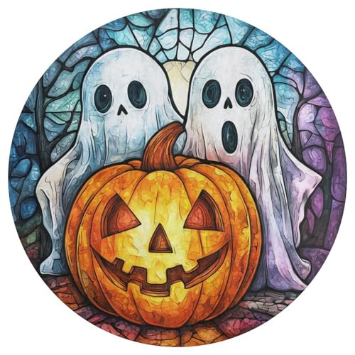 Jubonexis Ghosts Kürbis Halloween Horror großer runder Teppich, Matte, modern, rutschfest, rund, 90 cm von Jubonexis
